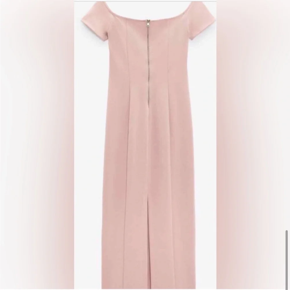 🆕(NWT) ZARA Bloggers Fav Blush Pink Off-The-Shoulder Sheath Midi/Maxi Dress. LG - Picture 12 of 15